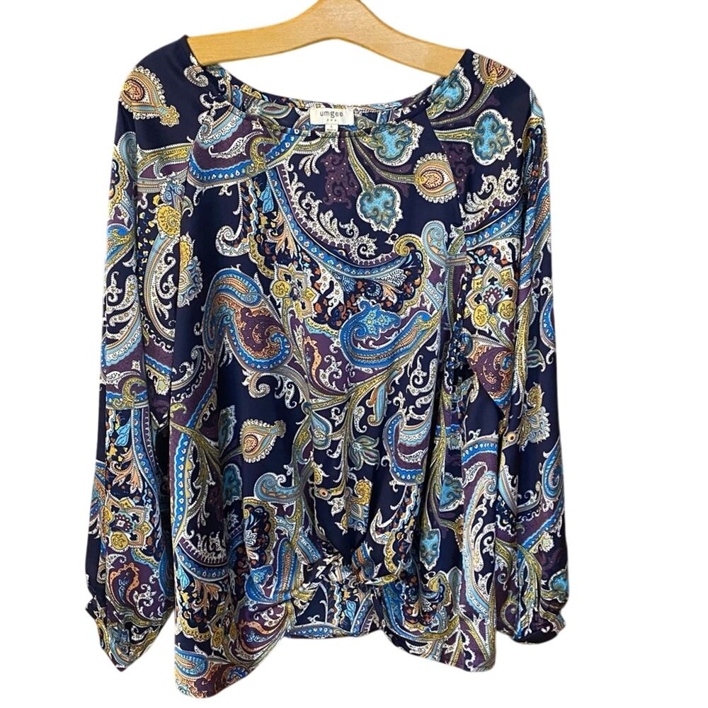 Umgee Blue Paisley Long Sleeve Blouse boho bohemian large